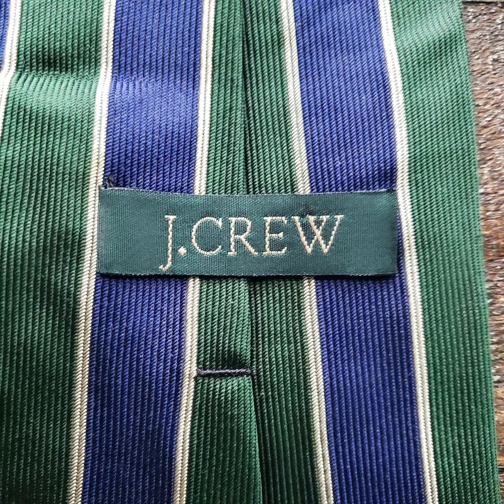 J.Crew Neck Tie Green/Blue Striped‎ 100% Silk Men's Vintage Preppy Classic